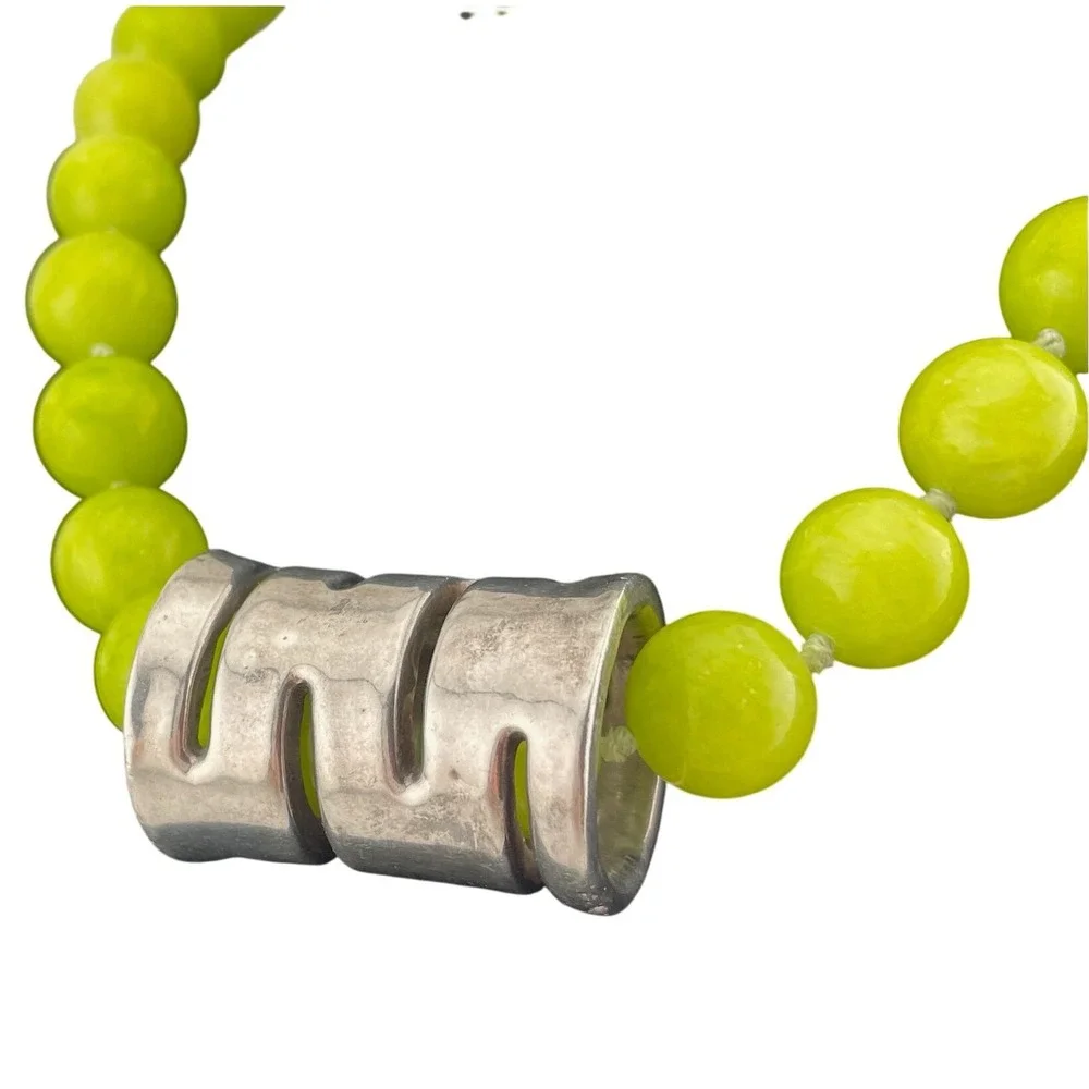 Statement Bead Necklace green chalcedony hand knotted runway jewelry 925‎ clasp